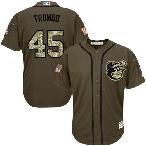 Orioles #45 Mark Trumbo Green Salute to Service Stitched MLB Jersey